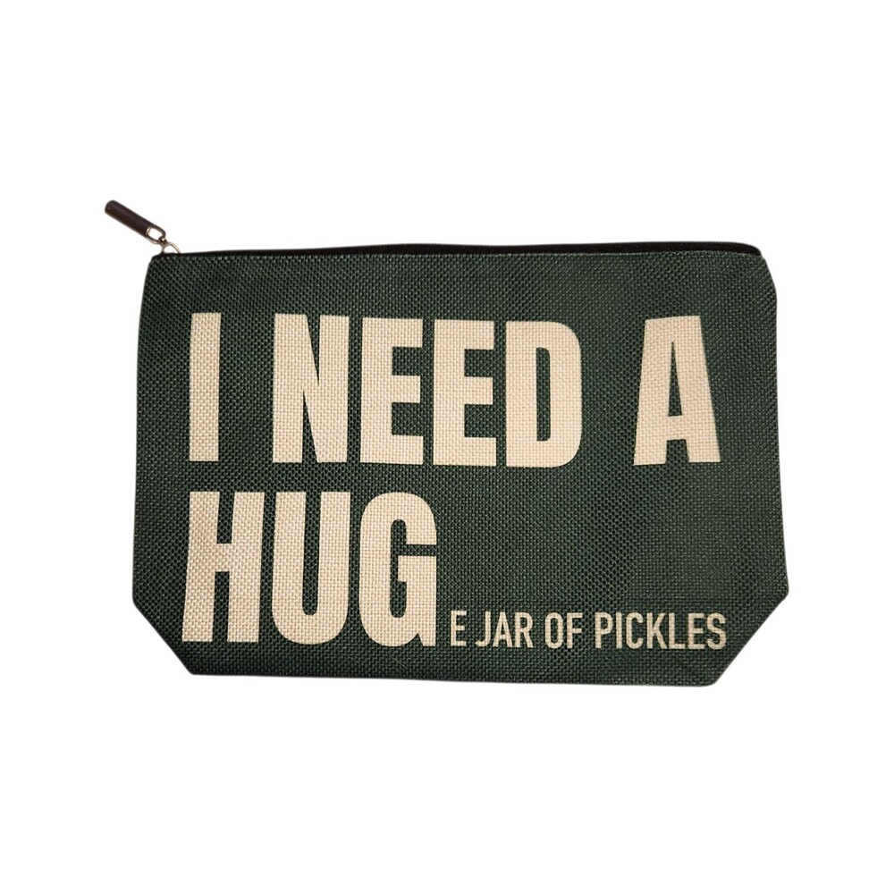 Green Canvas Zippered Travel/Makeup Bag "I NEED A HUGe jar of pickles"